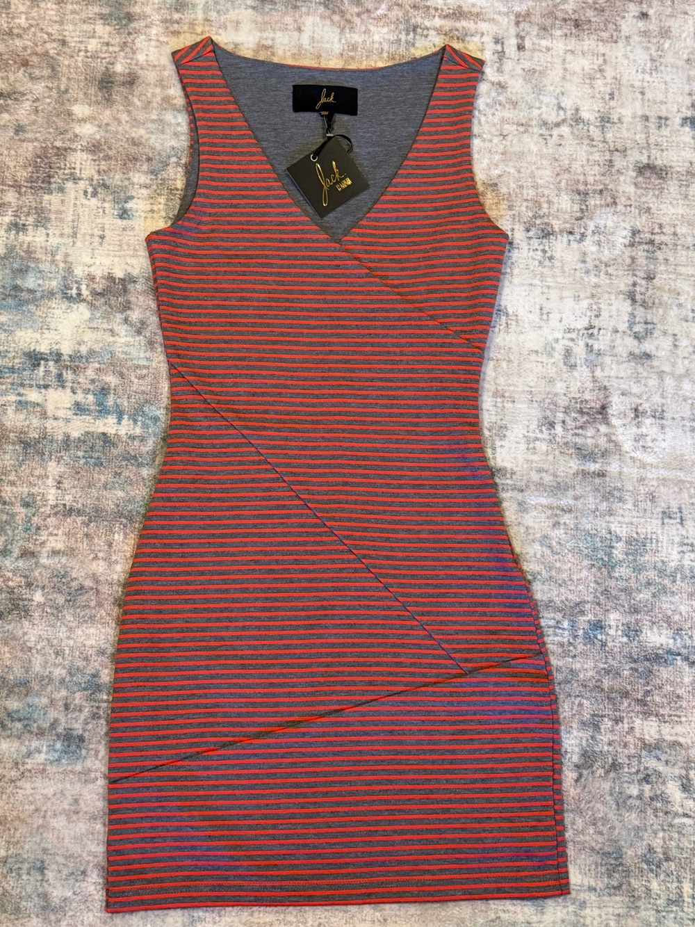 Jack by BB Dakota Rust & Gray Multi Striped Sleeveless Bodycon Dress